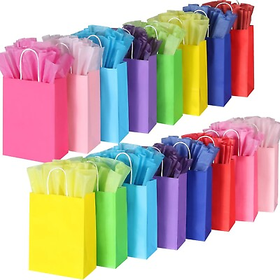 #ad #ad 32 Pieces Gift Bags with 32 Tissues 8 Colors Party Favor Bags with Handles Rai $15.49