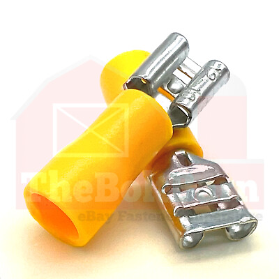 #ad Yellow PVC Vinyl Female Spade Crimp Connectors Terminals AWG 12 10 $10.42