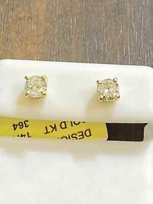 #ad 1 Carat Diamond Stud Earrings Real Natural Certified Round Solitaire 14k Gold $359.99