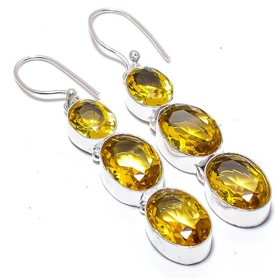 #ad Citrine Gemstone Handmade 925 Sterling Silver Jewelry Earring 2.6quot; $18.00