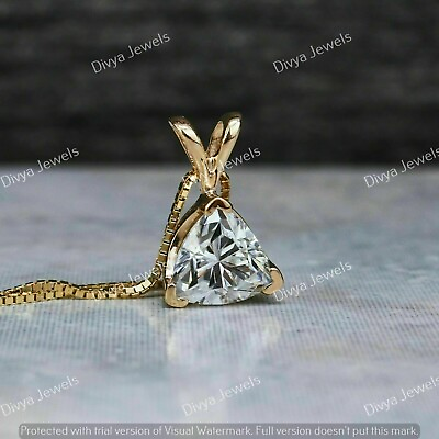 #ad 1 Ct Trillion Cut Moissanite Woman#x27;s Solid Charm Pendant 14K Yellow Gold Plated $90.27