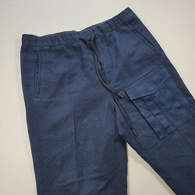 Armani Exchange Men#x27;s Jogger Pants Navy Blue Draw String Cotton Linen Blend S M $50.00