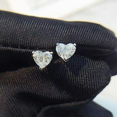 #ad 2 Ct Lab Created Diamond Heart Shape Stud Women#x27;s Earrings 14K White Gold Over $80.00