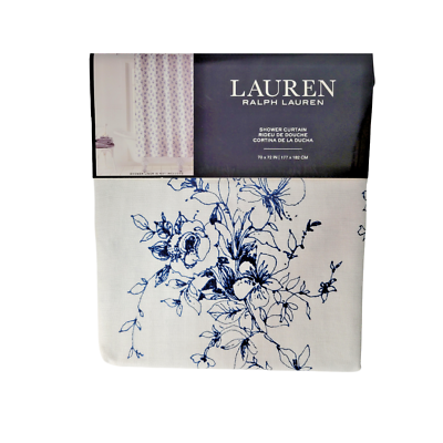 #ad Lauren Ralph Lauren Ink Blue Floral Pattern Fabric Shower Curtain Tailored H... $54.99