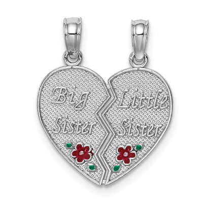#ad 14K White Gold Big Little Sister Break Apart Heart Love Necklace Charm Pendant $242.00