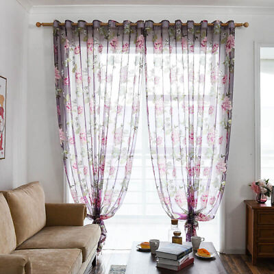#ad Floral Window Sheer Voile Curtain One Panel Voile Drape for Bedroom Living Room $13.99