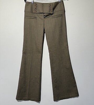 #ad Vintage Nanette Lepore Pants Womens Brown Striped Wide Leg Career Y2K size 2 $19.99