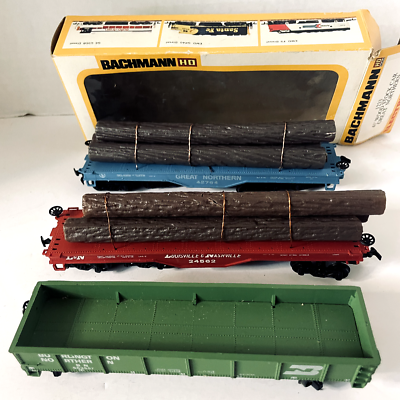 #ad 3 Vintage Bachmann Rolling Stock 41#x27; Wood Stock Cars Santa Fe Great Northern $45.00