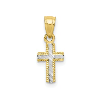 #ad 10k Two Tone Gold Diamond Cut amp; Textured Bordered Tiny Latin Cross Pendant $60.00