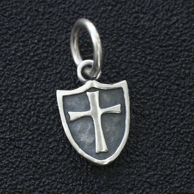 #ad Knights Crusader Templar Cross Shield Pendant Charm In Real 925 Sterling Silver $12.80
