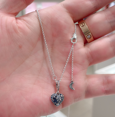 #ad AUTHENTIC PANDORA NECKLACE SPARKLING BLUE MOON STARS HEART #399232C01 19.7 IN $47.99