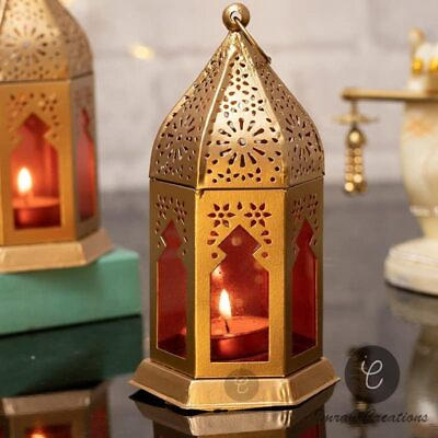 #ad Vintage Hanging Lantern Glass Metal Moroccan Style Candle Holder Lamp Home Decor $19.94