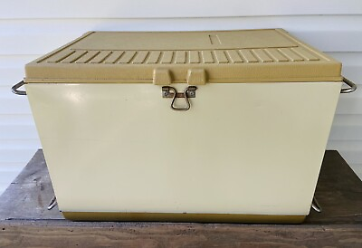 #ad Vintage 70’s Coleman 3 Way Cooler Ice Chest Bar Handles Yellow amp; White NICE $85.00