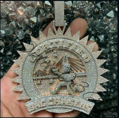 #ad Valentine Gift Simulated Diamond Men#x27;s Customized Large Pendant Piece Silver $503.99