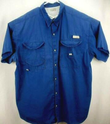 #ad Columbia Sportswear PFG Men#x27;s Shirt ? S S Button Up Blue Multiple Pockets Fishin $22.44
