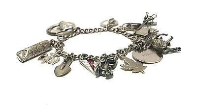 #ad Estate Ladies Vintage Sterling Charm Bracelet with 13 Signed Charms 7 Inch RARE $259.00