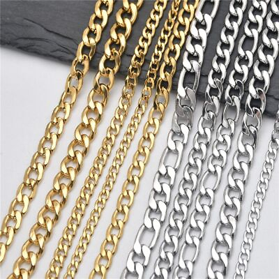 #ad #ad 50 70cm Figaro Chain 3 11.5mm Curb Link Chains Silver Gold Color Necklace Making $9.80