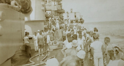 #ad Group Of US Navy Sailors On Ship At Sea Bamp;W Photograph 2.75 x 4.5 $9.99