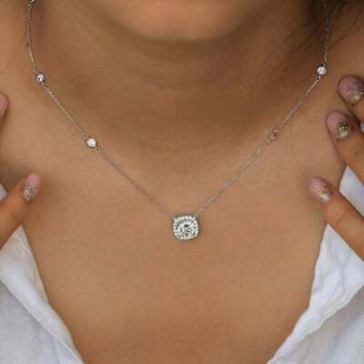 #ad 3Ct Round Cut Halo Cubic Zirconia Pendant Necklace 925 Silver Gold Plated $109.99