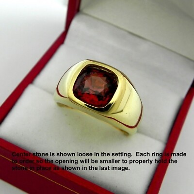 #ad AAAA Red Hessonite Garnet 9x9mm 3.44 Carats Heavy 18K Yellow gold Mans Ring $1550.00
