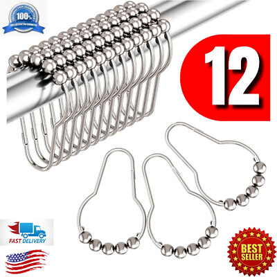 #ad Shower Curtain Hooks Rings Stainless Steel Set of 12 Polished Non Magnetic New $3.75