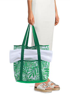 #ad Tropical Leaf Women Mesh Beach Tote Shopping bag Shoulder Handbag 14x8.5x16 Inch $8.63