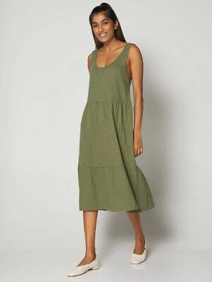 #ad GAP XXL Dress Women Midi Knit Green Sleeveless Tiered Cotton Scoop Neck New $22.50