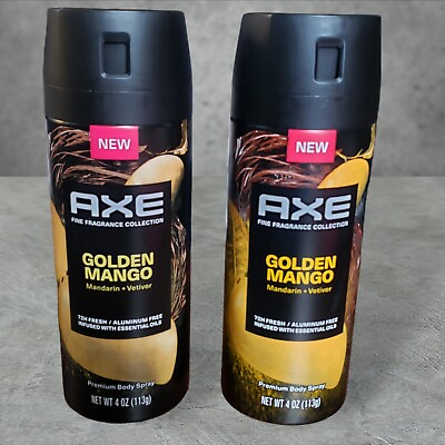 #ad 2 Axe Men Fine Fragrance Premium Body Spray Golden Mango Mandarin Vetiver 4oz $12.99