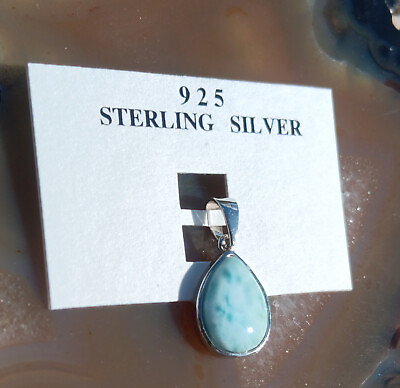 #ad Teardrop Larimar 925 Sterling Silver Pendant Stamped 925 $28.50