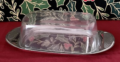 #ad Vintage WMF Cromargan Germany Stainless Butter Cheese Tray with Acrylic Cover $12.50