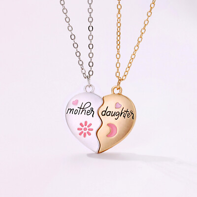 #ad 2PCS Set Jewelry Mother Daughter Necklace Matching Heart Magnetic Pendant Fashio $14.99