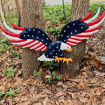 #ad Metal Eagle Outdoor Decor American Flag Flying Eagle Patriotic Bald Eagle Statue $17.10