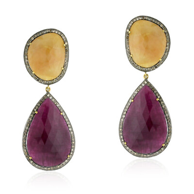 #ad Pave Diamond 14k Gold Sapphire Pear Shape Dangle Earrings Silver Jewelry $1900.80