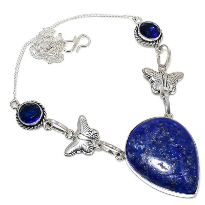 #ad Lapis Lazuli Handmade Gemstone 925 Sterling Silver Jewelry Necklace 18quot; d267 $19.38