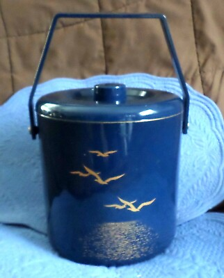 #ad Retro Vintage Japan Ice Bucket Seagulls Cobalt Blue Otagiri Clean RARE $18.99