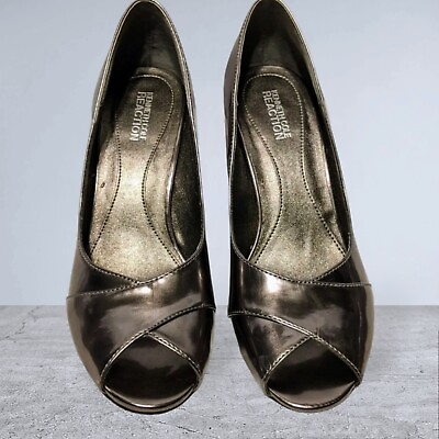 #ad KENNETH COLE REACTION SILVER SHOES 3quot; Heels Open Toe Size 7 M DRESSY $18.99