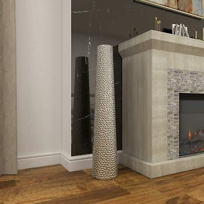 #ad Extra Tall Large Silver Glam Floor Vase Shiny Beaded Textured Ceramic Cylinder $153.60