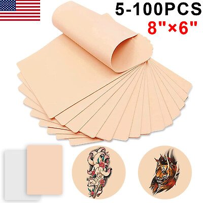 #ad 5 100Sheets Tattoo Skin Practice Double Sides Fake Skin for Tattoo Supplies 8x6 $23.99