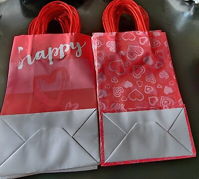 #ad #ad 24 Small Red Kraft Paper Bags Hearts Valentine#x27;s Day Love Gift Bags Handles $9.99