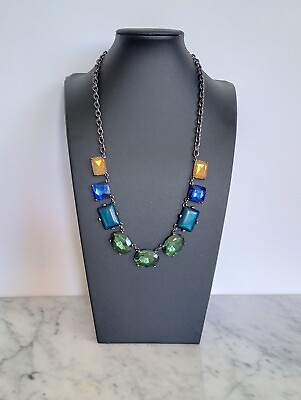 #ad Lane Bryant Metallic Yellow Green Blue Statement Necklace Fashion Jewelry 20quot; $8.50
