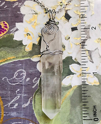 #ad Natural Tibet Himalayan Clear quartz crystal point wire wrapped pendant necklace $19.70