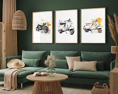 #ad Scooters Set of Three Posters Art Print Painting Gift Motorcycle Italy Décor GBP 229.00
