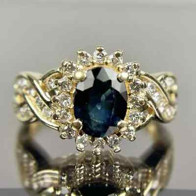 #ad Round Wedding Ring 2Ct Blue Sapphire Simulated Diamond 925 Silver Gold Plated $165.52