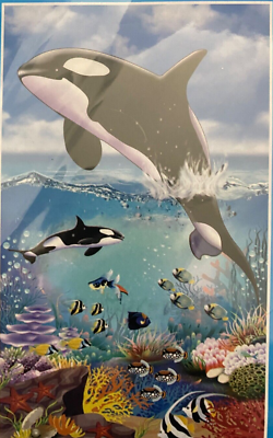 #ad Orca Ocean scene DOOR COVER Luau Mural Party Wall Decor Poster tropical fish $8.75