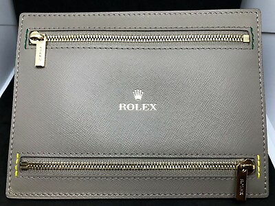 #ad Rolex Complimentary Gift Grey Leather Case 4 Pockets Zippers Case BRAND NEW $395.00