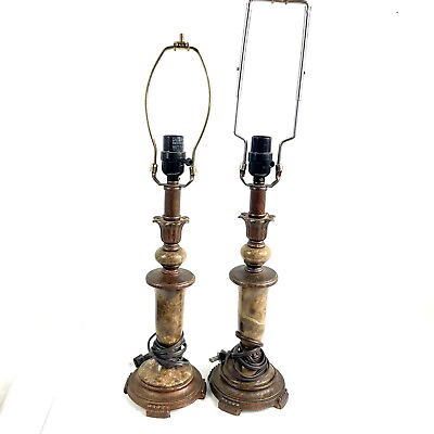 #ad Vintage Brass Plated amp; Marble Table Lamp Hollywood Regency Decor Tall Light $29.95