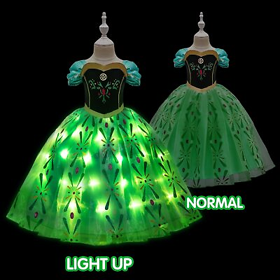 Disney Inspired Frozen Princess Anna Dress Kids Girls Costume LED Lights 3T Up $19.99