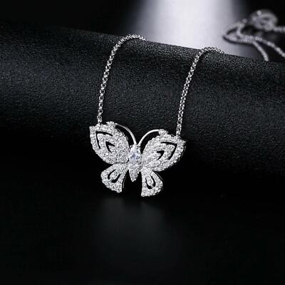 18K White Gold Plated Adjustable Crystal Butterfly Necklace Made With Swarovski $9.99