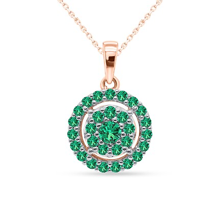 #ad 0.50 Ct Round Natural Emerald Halo Circle Pendant W Chain 18quot; 10K Real Gold $345.19