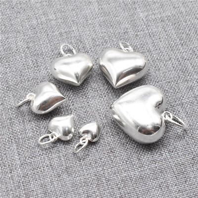 #ad 925 Sterling Silver Shiny Love Heart Charm Pendant 3D for Bracelet Necklace $12.52